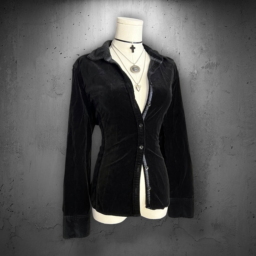 Eddie Bauer Black Cotton Velvet Button Down Long Sleeve Stretch Shirt Petite XL - Picture 3 of 8